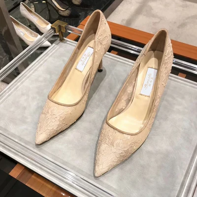 Schöne Ivory / Creme Spitze Brautschuhe 2020 10 cm Stilettos Spitzschuh Hochzeit Pumps