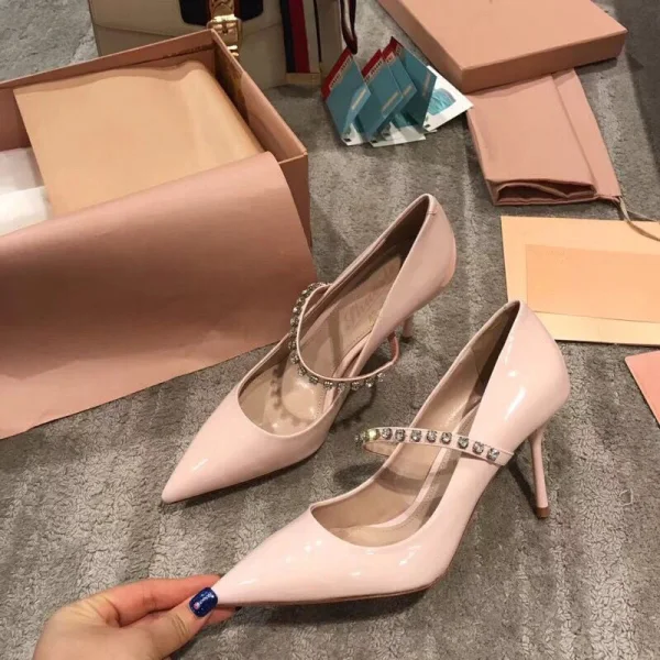 Stijlvolle Blozen Roze Avond Pumps 2020 Lakleer Rhinestone 10 cm Naaldhakken / Stiletto Spitse Neus Pumps