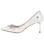 Sjarmerende Elfenben Brudesko 2020 Lær Blonder Rhinestone 7 cm Stiletthæler Spisse Bryllup Pumps