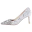 Charmant Silber Handgefertigt Brautschuhe 2020 Leder Spitze Strass Pailletten 7 cm Stilettos Spitzschuh Hochzeit Pumps