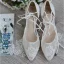 High-end Ivory Handmade  Wedding Shoes 2020 Leather Tulle Lace Flower 8 cm Stiletto Heels Pointed Toe Wedding High Heels