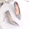 Scintillantes Argenté Chaussure De Mariée 2020 Faux Diamant Paillettes 10 cm Talons Aiguilles À Bout Pointu Mariage Escarpins