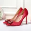 Chic / Beautiful Champagne Wedding Shoes 2020 Satin Rhinestone 10 cm Stiletto Heels Pointed Toe Wedding Pumps