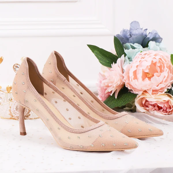Chic / Beautiful Black Pierced Casual Pumps 2020 Lace 7 cm Stiletto Heels Pointed Toe Pumps