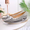 Sparkly Silver Glitter Wedding Shoes 2020 Sequins Bow Pointed Toe Flat