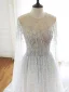 Luxury / Gorgeous Grey Handmade  Beading Wedding Dresses 2020 A-Line / Princess Scoop Neck Rhinestone Sequins Long Sleeve Court Train