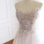 Luxury / Gorgeous Pearl Pink Handmade  Beading Evening Dresses  2020 A-Line / Princess Spaghetti Straps Rhinestone Sleeveless Backless Sweep Train Formal Dresses