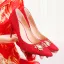 Charming Red Wedding Shoes 2020 Pearl Rhinestone Flower Lace 9 cm Stiletto Heels Pointed Toe Wedding Pumps