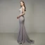 Élégant Argenté Gris Robe De Soirée 2020 Trompette / Sirène V-Cou Perlage Gland Sans Manches Dos Nu Train De Balayage Robe De Ceremonie