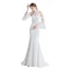 Fashion White Evening Dresses  2020 Trumpet / Mermaid Beading Rhinestone Sequins Lace Flower High Neck Bell sleeves Sweep Train Formal Dresses