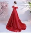 Sparkly Fashion Red Prom Dresses 2021 A-Line / Princess Off-The-Shoulder Handmade  Beading Crystal Rhinestone Short Sleeve Backless Floor-Length / Long Formal Dresses