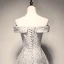 Chic / Beautiful Grey Prom Dresses 2018 A-Line / Princess Star Beading Off-The-Shoulder Backless Sleeveless Floor-Length / Long Formal Dresses