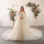 Charmant Champagne Robe De Mariée 2020 Princesse Bustier Perlage Paillettes En Dentelle Fleur Dos Nu Volants Manches Longues Cathedral Train