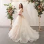 Charmant Champagne Robe De Mariée 2020 Princesse Bretelles Spaghetti Perlage Paillettes En Dentelle Fleur Sans Manches Dos Nu Noeud Volants en Cascade Tribunal Train