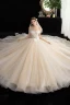 Fashion Champagne Glitter Wedding Dresses 2020 Ball Gown Off-The-Shoulder Bow Short Sleeve Backless Floor-Length / Long