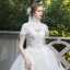 Fashion Ivory Wedding Dresses 2020 Ball Gown High Neck Beading Tassel Sequins Lace Flower Appliques Cap Sleeves Cathedral Train
