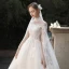 Vintage / Retro Ivory Pregnant Bridal Wedding Dresses 2020 Ball Gown High Neck Beading Appliques Lace Flower Pearl 1/2 Sleeves Backless Watteau Train