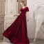 Elegant Burgundy Suede Evening Dresses  2020 A-Line / Princess Scoop Neck Beading Short Sleeve Backless Floor-Length / Long Formal Dresses
