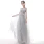 Classy Grey Prom Dresses 2020 A-Line / Princess Scoop Neck Pearl Rhinestone Sequins Lace Flower Short Sleeve Backless Floor-Length / Long Formal Dresses
