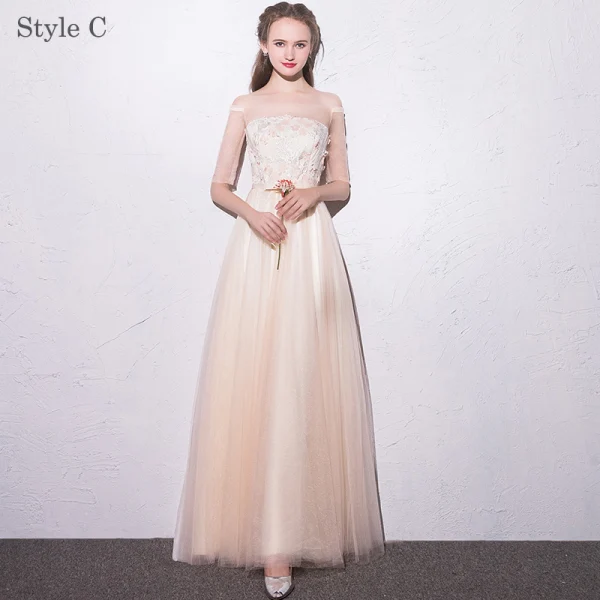 Chic / Beautiful Champagne Bridesmaid Dresses 2018 A-Line / Princess Appliques Bow Scoop Neck Backless Short Sleeve Floor-Length / Long Wedding Party Dresses