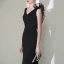 Élégant Couleur Unie Noire Robe De Soirée 2020 Trompette / Sirène V-Cou Sans Manches Dos Nu Longue Robe De Ceremonie