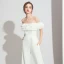 Elegante Ivory / Creme Overall Abendkleider 2021 Rüschen Off Shoulder Kurze Ärmel Rückenfreies Abend Lange Festliche Kleider