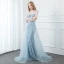 Fabuleux Bleu Ciel Robe De Soirée 2020 Trompette / Sirène Encolure Dégagée Perle Faux Diamant En Dentelle Fleur Appliques Manches Longues Longue Robe De Ceremonie