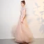 Elegant Pearl Pink Prom Dresses 2018 A-Line / Princess Lace Flower Pearl V-Neck Backless Sleeveless Floor-Length / Long Formal Dresses