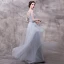 Chic / Beautiful Grey Evening Dresses  2018 A-Line / Princess Lace Flower Sash Scoop Neck Backless 3/4 Sleeve Floor-Length / Long Formal Dresses