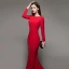 Chic Couleur Unie Rouge Robe De Soirée 2020 Trompette / Sirène Encolure Carrée Manches Longues Dos Nu Train De Balayage Robe De Ceremonie