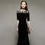 Elegant Modest / Simple Black Evening Dresses  2020 Trumpet / Mermaid Suede Scoop Neck Lace Flower 1/2 Sleeves Sweep Train Formal Dresses