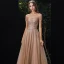 Charming Gold Evening Dresses  2020 A-Line / Princess Scoop Neck Beading Sequins Sash Short Sleeve Floor-Length / Long Formal Dresses