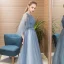 Chic / Beautiful Sky Blue Evening Dresses  2018 A-Line / Princess Rhinestone V-Neck Backless 3/4 Sleeve Floor-Length / Long Formal Dresses