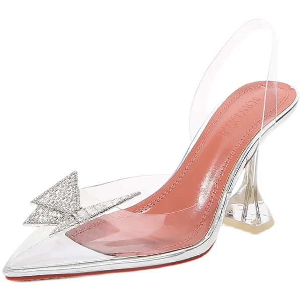 Sexy Silver Cocktail Party Rhinestone Butterfly Womens Sandals 2021 9 cm Stiletto Heels Pointed Toe Sandals High Heels