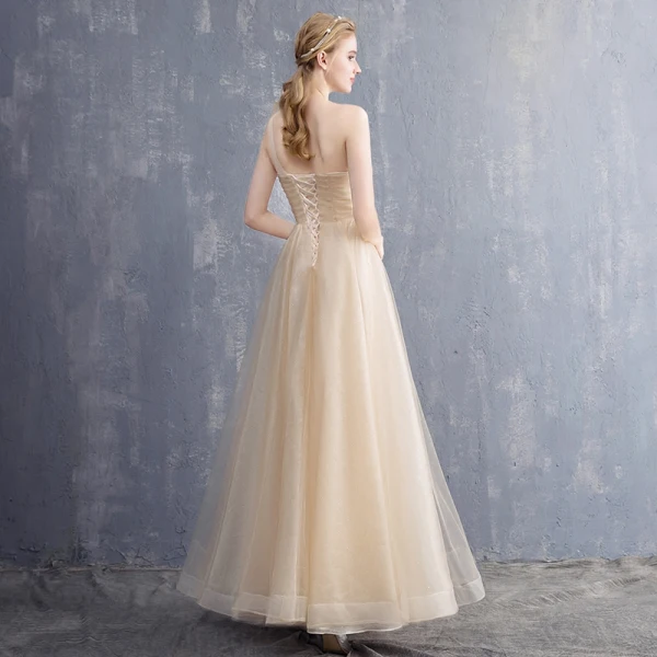 one shoulder champagne bridesmaid dresses A-Line/Princess One-Shoulder Long Bridesmaid Dresses With Split Side main image 0