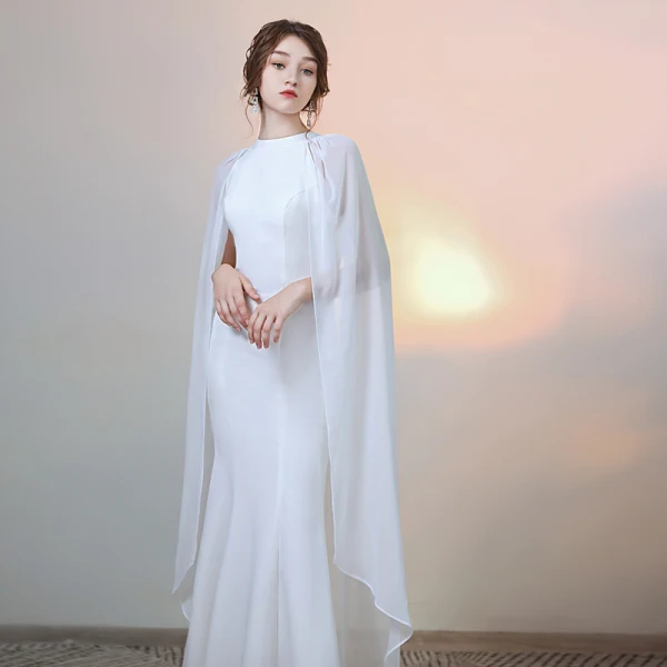 Simple Couleur Unie Ivoire Robe De Soirée 2020 Trompette / Sirène Encolure Dégagée Manches Longues Longue Robe De Ceremonie