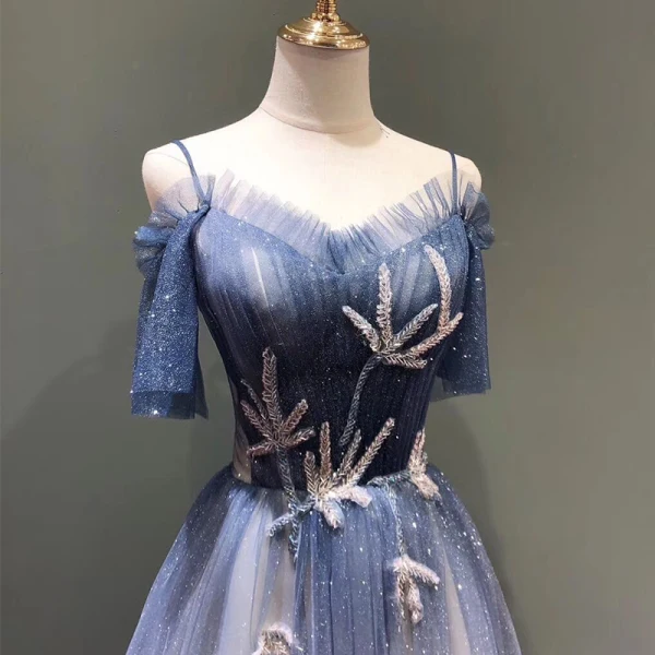 Charmant Dégradé De Couleur Glitter Robe De Soirée 2020 Princesse Bretelles Spaghetti Perlage Manches Courtes Dos Nu Longue Robe De Ceremonie
