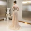 Haut de Gamme Doré Perlage Robe De Soirée 2020 Princesse Encolure Dégagée Faux Diamant Manches Longues Train De Balayage Robe De Ceremonie