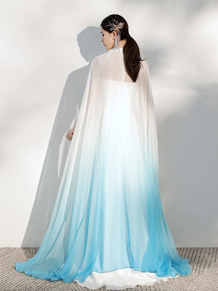 Chinese Style Ivory Silk Cheongsam Qipao Evening Dresses 2021 A-Line Princess Shawl