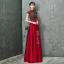 Style Chinois Rouge Robe De Soirée 2020 Princesse Col Haut Faux Diamant En Dentelle Fleur Noeud Mancherons Dos Nu Longue Robe De Ceremonie