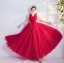 Chic / Beautiful Red Prom Dresses 2020 A-Line / Princess V-Neck Bow Beading Sequins Lace Flower Sleeveless Backless Floor-Length / Long Formal Dresses