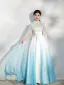 Chinese style Gradient-Color Ivory Cheongsam / Qipao Evening Dresses  2021 Chiffon A-Line / Princess High Neck Beading Short Sleeve Floor-Length / Long Formal Dresses