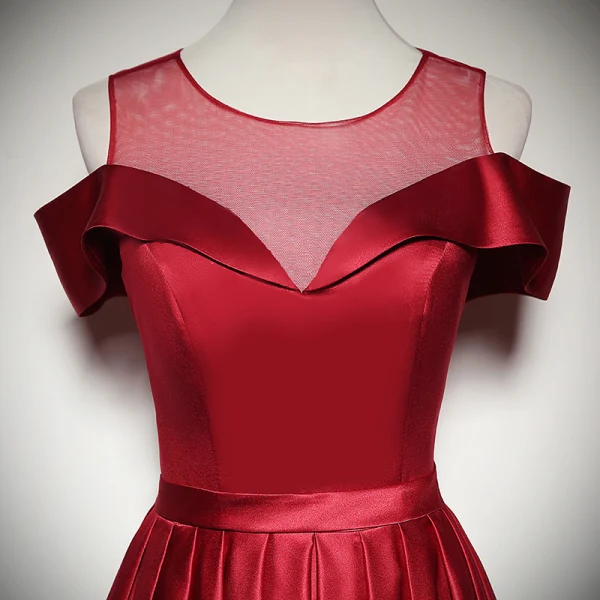 Elegant Solid Color Burgundy Evening Dresses  2020 A-Line / Princess Scoop Neck Short Sleeve Backless Floor-Length / Long Formal Dresses