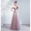 Schöne Violett Abendkleider 2020 A Linie Off Shoulder Perlenstickerei Applikationen Blumen Spitze Pailletten Ärmellos Rückenfreies Lange Festliche Kleider