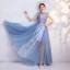 Vintage / Retro Sky Blue Evening Dresses  2020 A-Line / Princess High Neck Ruffle Lace Flower Sleeveless Floor-Length / Long Formal Dresses