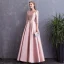Chic / Beautiful Candy Pink Evening Dresses  2018 A-Line / Princess Bow Pearl Scoop Neck Backless 3/4 Sleeve Floor-Length / Long Formal Dresses