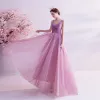 Chic / Beautiful Purple Evening Dresses  2020 A-Line / Princess V-Neck Beading Rhinestone Sequins Sleeveless Backless Floor-Length / Long Formal Dresses