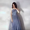 Chic / Belle Océan Bleu Robe De Bal 2020 Princesse Bustier En Dentelle Fleur Sans Manches Dos Nu Longue Robe De Ceremonie
