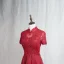 Kinesisk Stil Burgundy Aftonklänningar 2020 Prinsessa Hög Hals Beading Rhinestone Spets Blomma Korta ärm Halterneck Långa Formella Klänningar