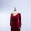 Elegant Burgundy Prom Dresses 2020 A-Line / Princess Suede V-Neck Long Sleeve Backless Floor-Length / Long Formal Dresses
